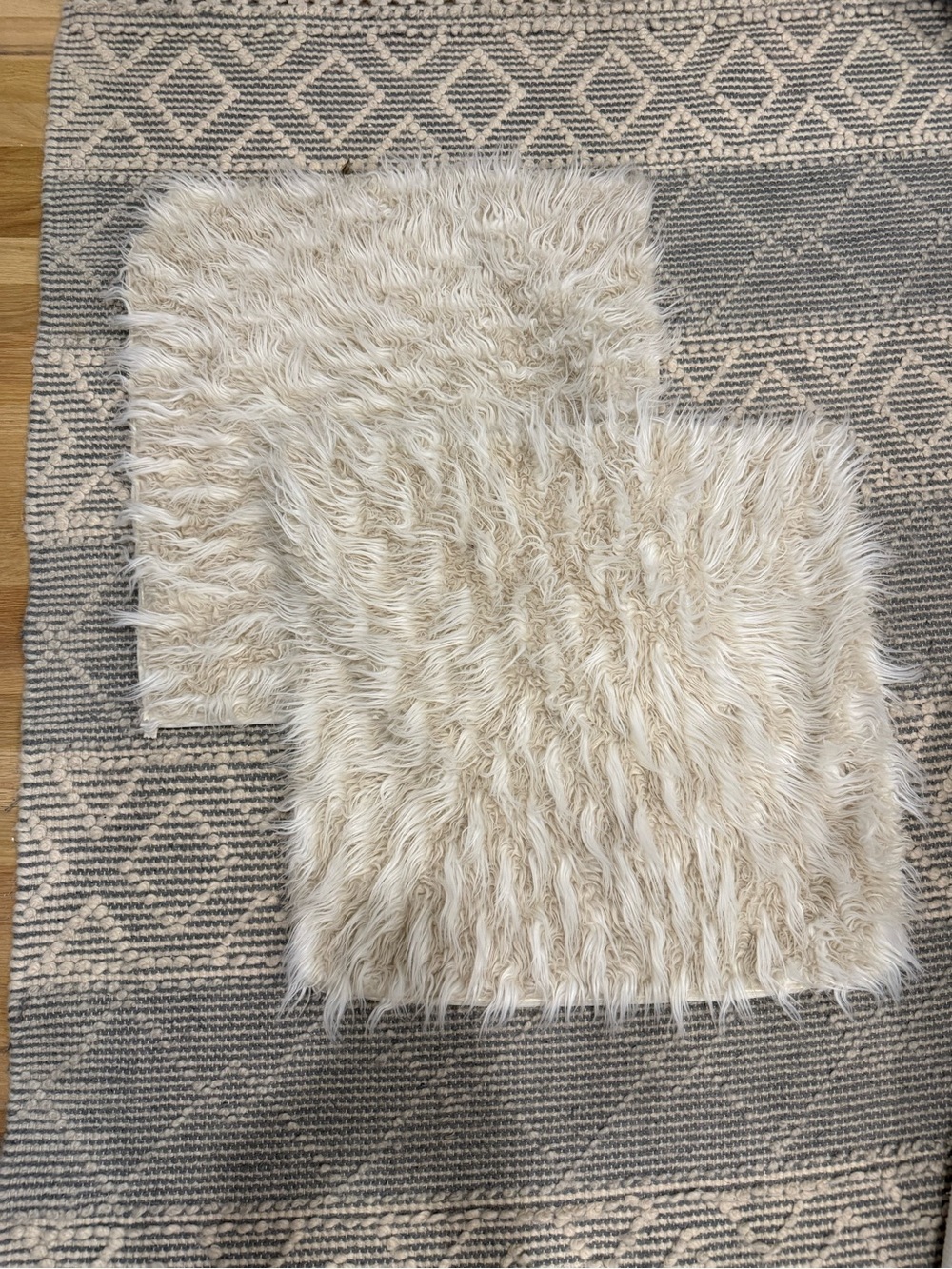 Cream Faux Fur Accent Pillow Set of 2- Soft Shag Squares